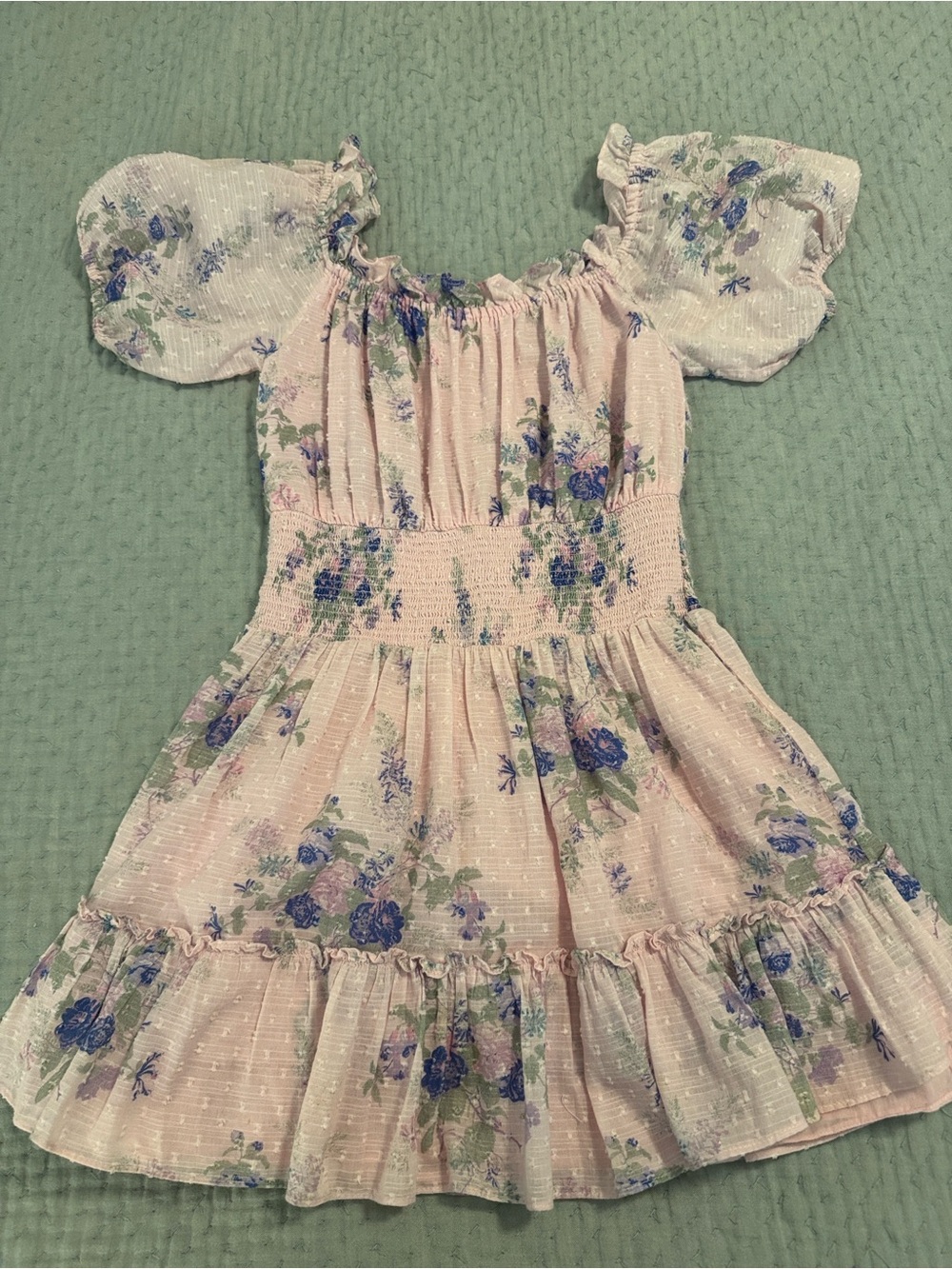 LoveShackFancy Pink Floral Puff-Sleeve Mini Dress XS